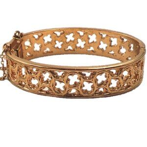 Vintage Signed Napier Gothic Style Goldtone Cuff Bracelet, 1972 Ad Piece